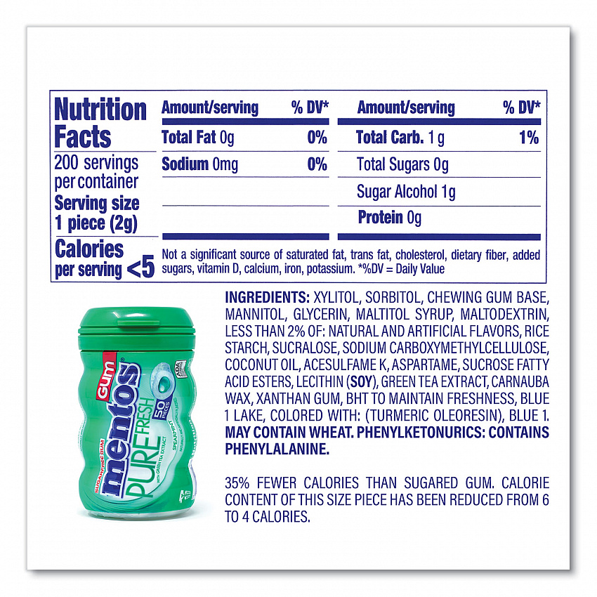 Pure Fresh Gum Variety Pack, Fresh Mint/Spearmint, 50 Pieces/Bottle, 8 Bottles/Carton (60000727)