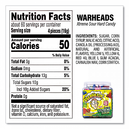 Xtreme Sour Hard Candy, Assorted Flavors, 34 oz Tub (22002140)