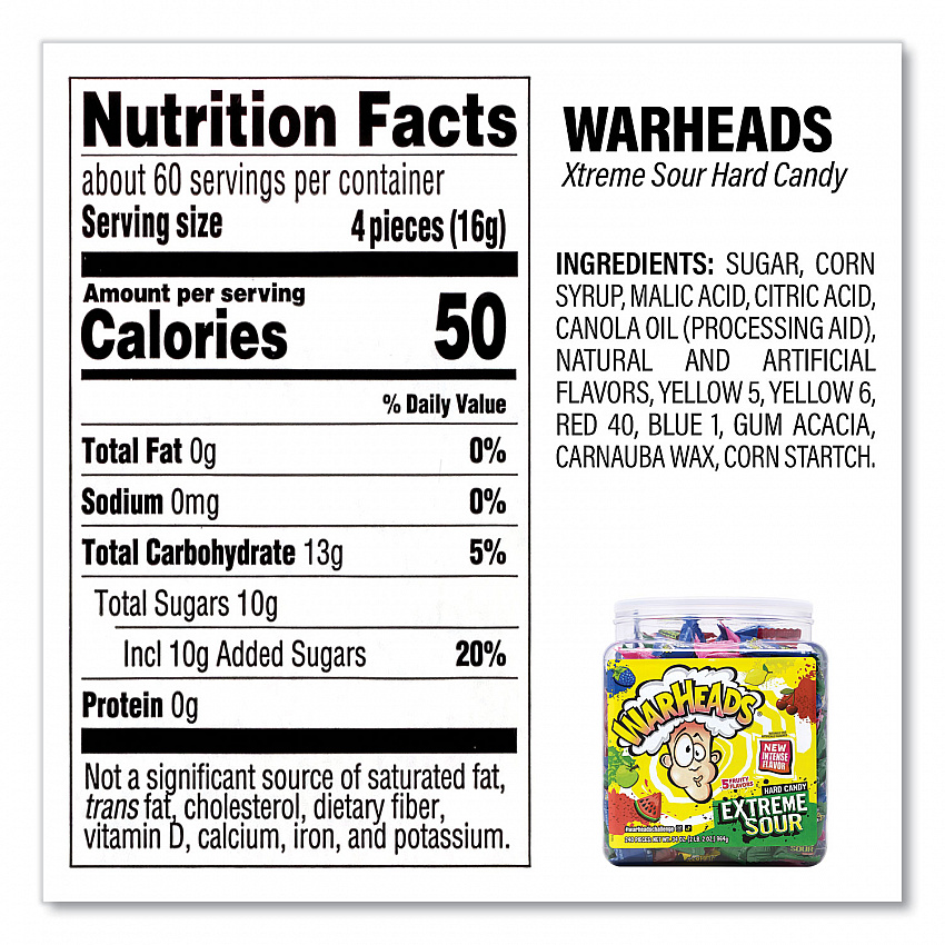 Xtreme Sour Hard Candy, Assorted Flavors, 34 oz Tub (22002140)
