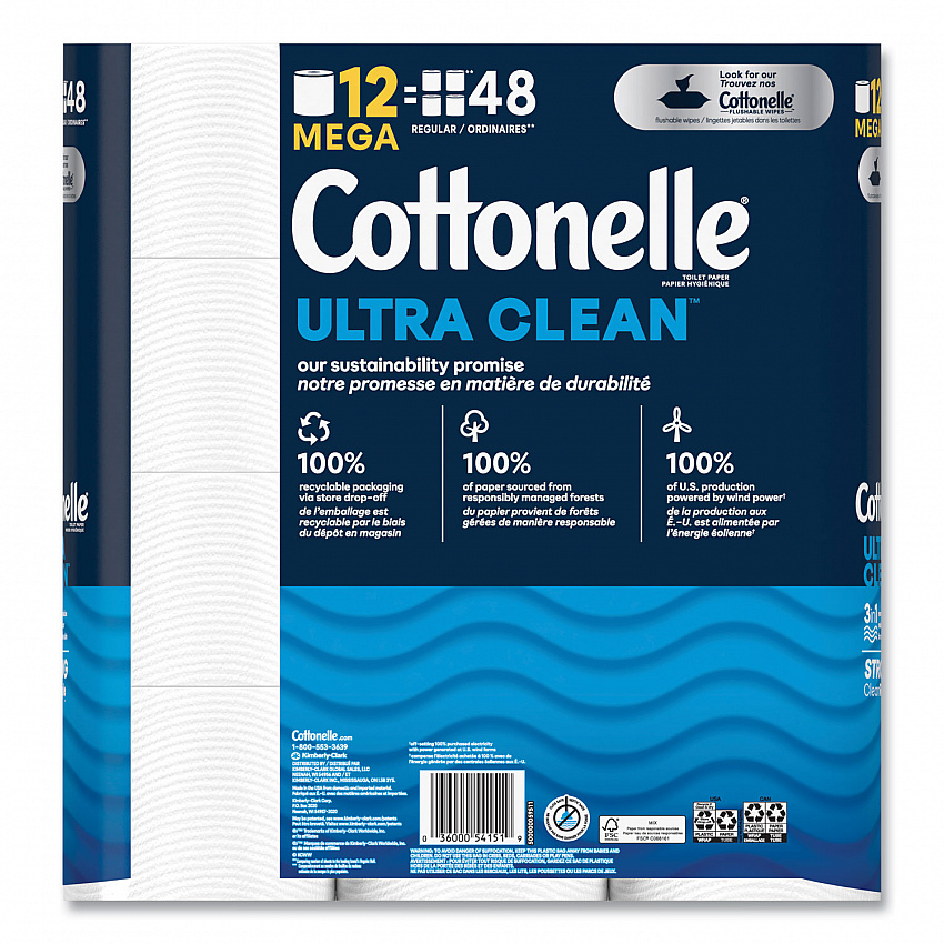 Ultra CleanCare Toilet Paper, Strong Tissue, Septic Safe, 1-Ply, White, 284 Sheets/Roll, 12 Rolls/Pack, 48 Rolls/Carton (55489)