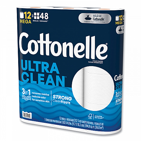 Ultra CleanCare Toilet Paper, Strong Tissue, Septic Safe, 1-Ply, White, 284 Sheets/Roll, 12 Rolls/Pack, 48 Rolls/Carton (55489)