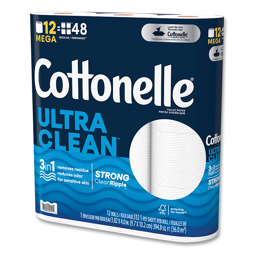 Ultra CleanCare Toilet Paper, Strong Tissue, Septic Safe, 1-Ply, White, 284 Sheets/Roll, 12 Rolls/Pack, 48 Rolls/Carton (55489)