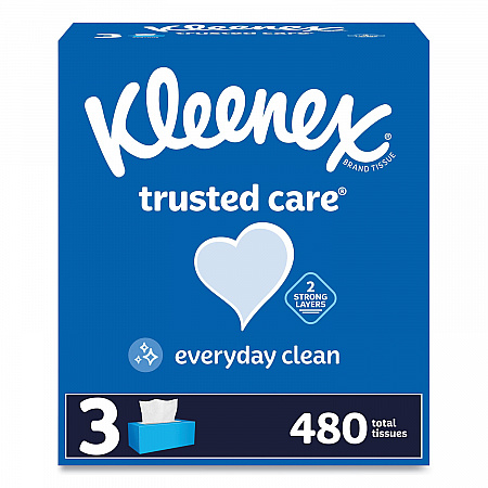 Trusted Care Facial Tissue, 2-Ply, White, 160 Sheets/Box, 3 Boxes/Pack, 12 Packs/Carton (54303)