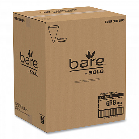 Bare Eco-Forward Treated Paper Cone Cups, ProPlanet Seal, 6 oz, White, 200/Sleeve, 25 Sleeves/Carton (6RBU)