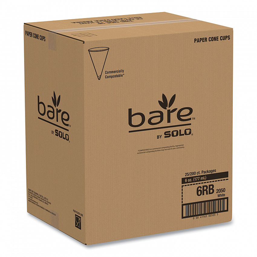 Bare Eco-Forward Treated Paper Cone Cups, ProPlanet Seal, 6 oz, White, 200/Sleeve, 25 Sleeves/Carton (6RBU)