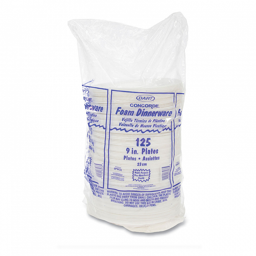 Concorde Non-Laminated Foam Plates, 9" dia, White, 125/Pack (9PWCRPK)
