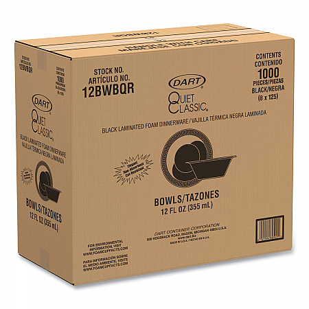 Quiet Classic Laminated Foam Dinnerware, Bowl, 12 oz, Black, 1,000/Carton (12BWBQR)