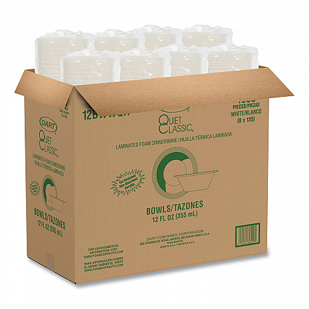 Quiet Classic Laminated Foam Dinnerware Bowls, 10 to 12 oz, White, 125/Pack, 8 Packs/Carton (12BWWQR)