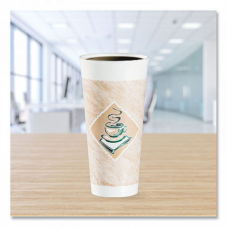 Cafe G Foam Hot/Cold Cups, 24 oz, Brown/Green/White, 20/Bag, 25 Bags/Carton (24X16G)