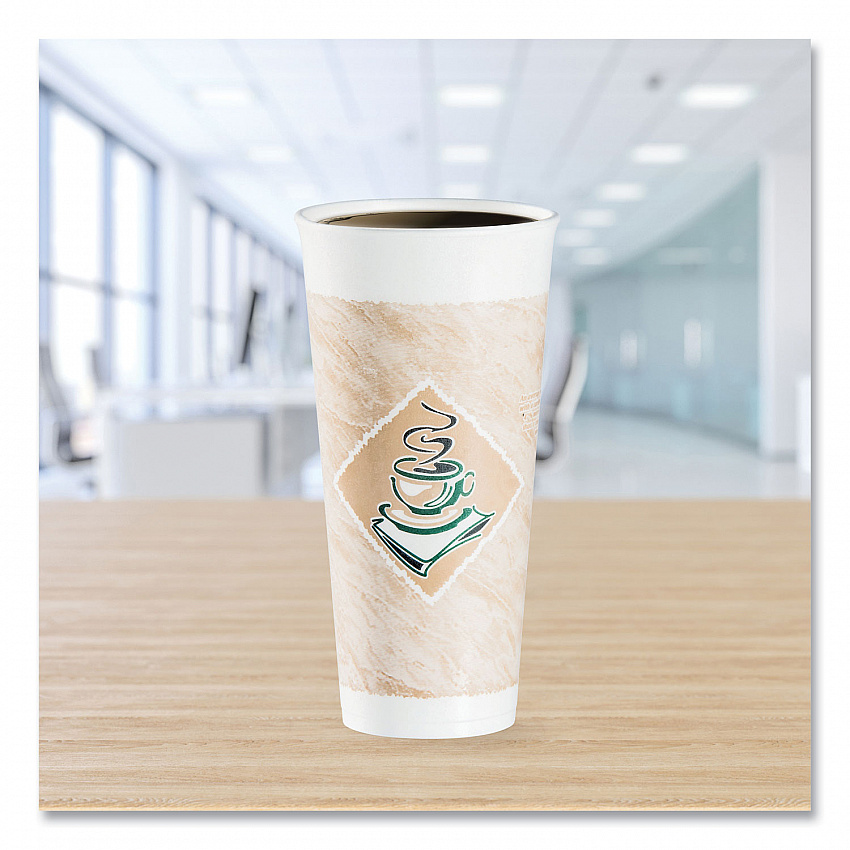 Cafe G Foam Hot/Cold Cups, 24 oz, Brown/Green/White, 20/Bag, 25 Bags/Carton (24X16G)