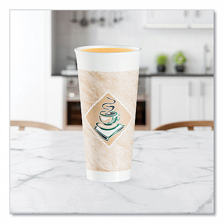 Cafe G Foam Hot/Cold Cups, 24 oz, Brown/Green/White, 20/Bag, 25 Bags/Carton (24X16G)