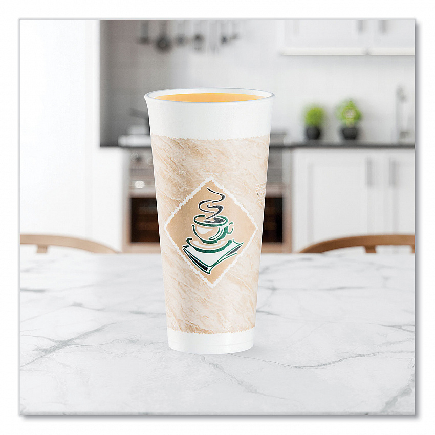 Cafe G Foam Hot/Cold Cups, 24 oz, Brown/Green/White, 20/Bag, 25 Bags/Carton (24X16G)