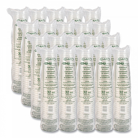 Conex ClearPro Plastic Cold Cups, 32 oz, Clear, 25/Bag, 20 Bags/Carton (32P)