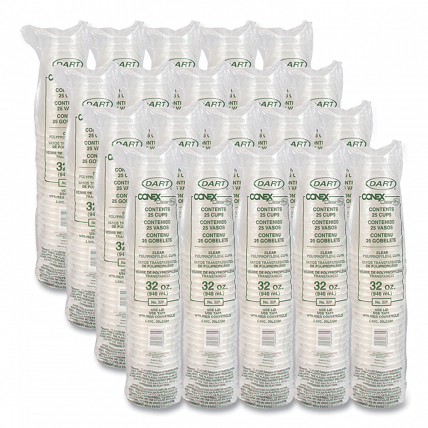 Conex ClearPro Plastic Cold Cups, 32 oz, Clear, 25/Bag, 20 Bags/Carton (32P)