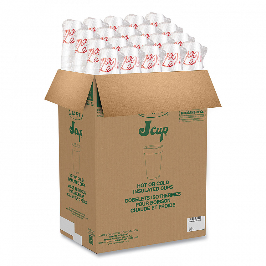 Coca-Cola Foam Cups, 32 oz, White/Red, 25/Bag, 20 Bags/Carton (32TJ32C)