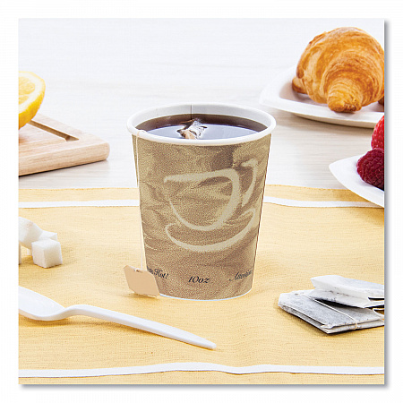 Single Sided Poly Paper Hot Cups, 10 oz, Mistique Design, 50/Bag, 20 Bags/Carton (370MS)