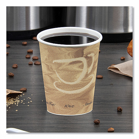Single Sided Poly Paper Hot Cups, 10 oz, Mistique Design, 50/Bag, 20 Bags/Carton (370MS)