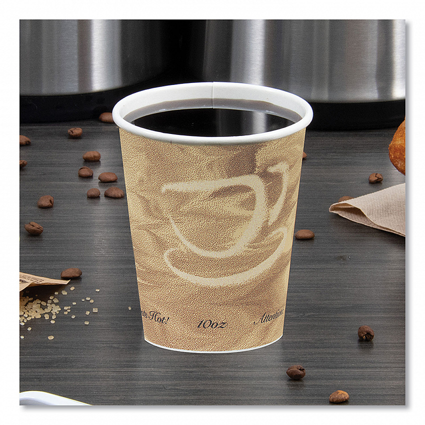 Single Sided Poly Paper Hot Cups, 10 oz, Mistique Design, 50/Bag, 20 Bags/Carton (370MS)