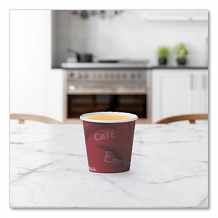 Single-Sided Poly Paper Hot Cups, 4 oz, Bistro Design, 50/Pack, 20 Packs/Carton (374SI)