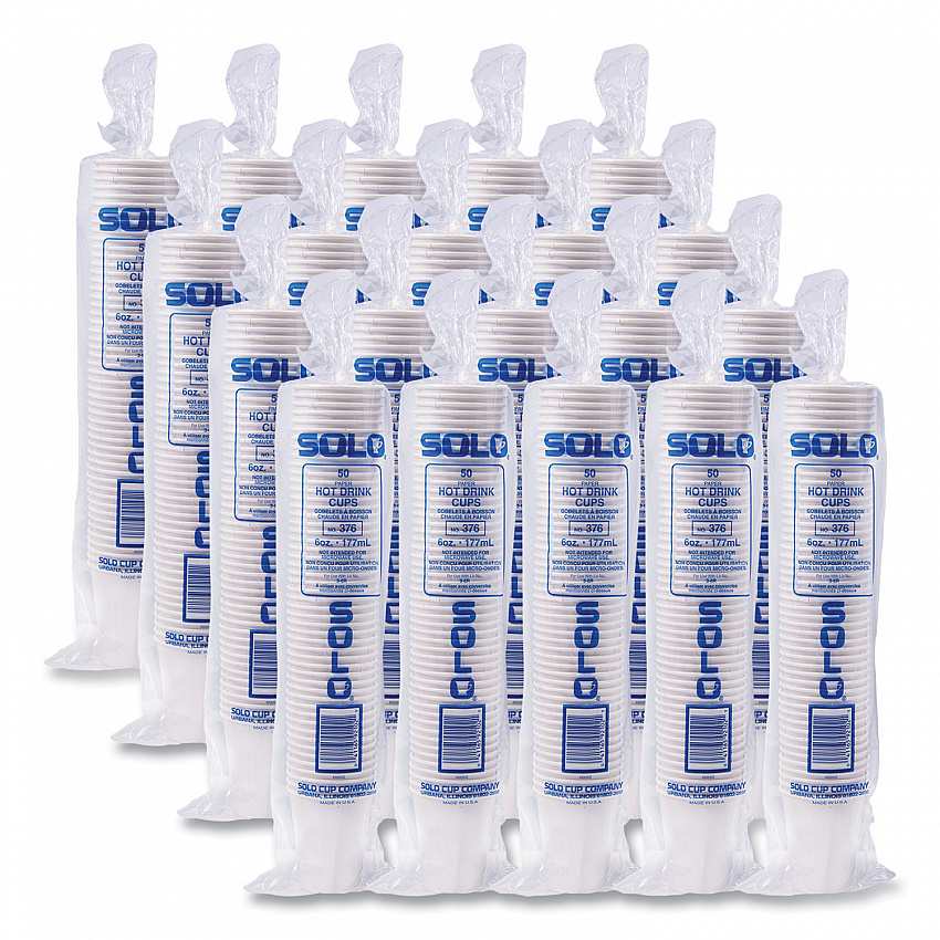 Single-Sided Poly Paper Hot Cups, 6 oz, White, 50/Pack, 20 Packs/Carton (376W)
