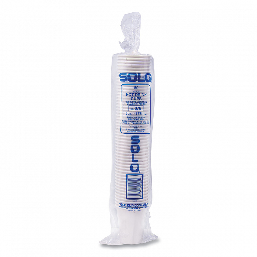 Single-Sided Poly Paper Hot Cups, 6 oz, White, 50/Pack, 20 Packs/Carton (376W)