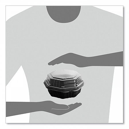 OctaView Hinged-Lid Hot Food Containers, 6.3 x 3.1 x 1.5, Black/Clear, Plastic, 200/Carton (806011PP94)
