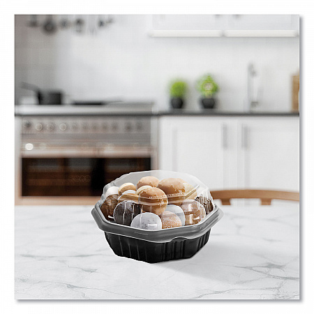 OctaView Hinged-Lid Hot Food Containers, 6.3 x 1.2 x 1.2, Black/Clear, Plastic, 200/Carton (806012PP94)