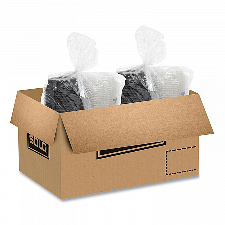 OctaView Hinged-Lid Hot Food Containers, 6.3 x 1.2 x 1.2, Black/Clear, Plastic, 200/Carton (806012PP94)
