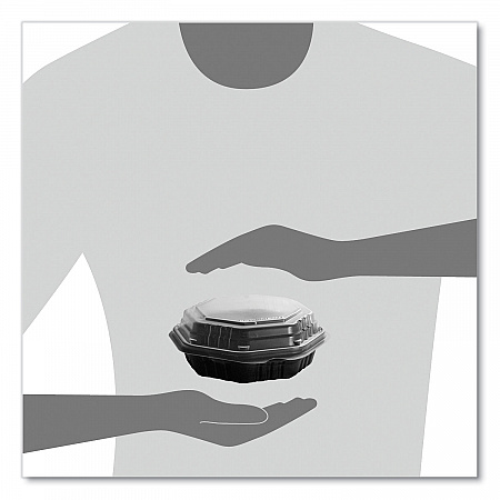 OctaView Hinged-Lid Hot Food Containers, 6.3 x 1.2 x 1.2, Black/Clear, Plastic, 200/Carton (806012PP94)