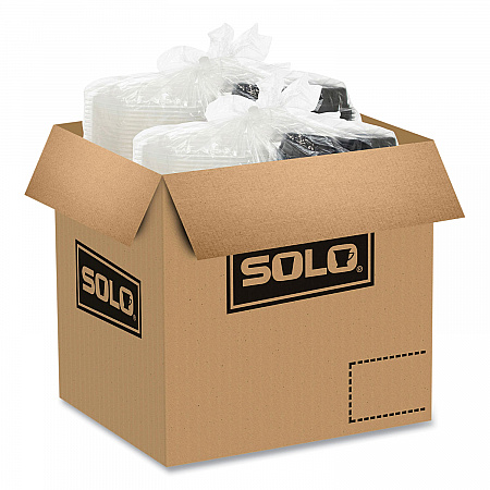 OctaView Hinged-Lid Hot Food Containers, 3 Compartments, 38 oz, 9.55 x 9.1 x 2.4, Black/Clear, Plastic, 100/Carton (809014PP94)