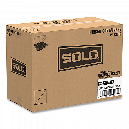 Creative Carryouts Hinged Plastic Hot Deli Boxes, 28 oz, 7.87 x 5.4 x 3, Black/Clear, 200/Carton (846622PS94)