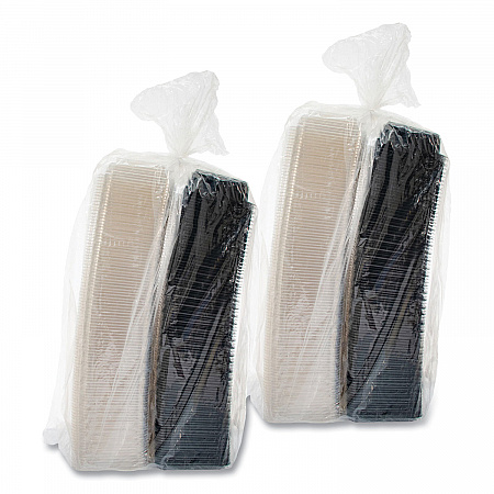Creative Carryouts Hinged Plastic Hot Deli Boxes, 28 oz, 7.87 x 5.4 x 3, Black/Clear, 200/Carton (846622PS94)