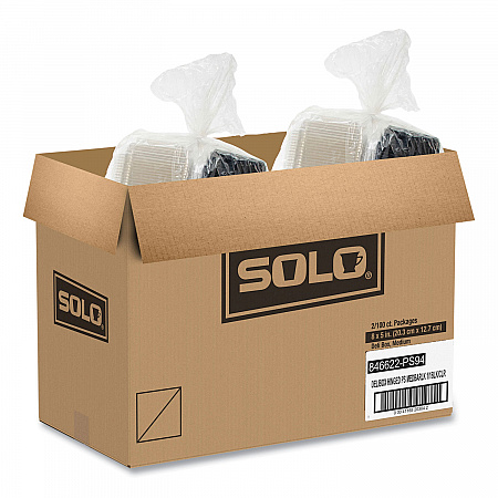Creative Carryouts Hinged Plastic Hot Deli Boxes, 28 oz, 7.87 x 5.4 x 3, Black/Clear, 200/Carton (846622PS94)