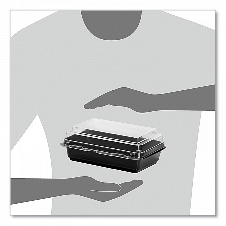 Creative Carryouts Hinged Plastic Hot Deli Boxes, 28 oz, 7.87 x 5.4 x 3, Black/Clear, 200/Carton (846622PS94)