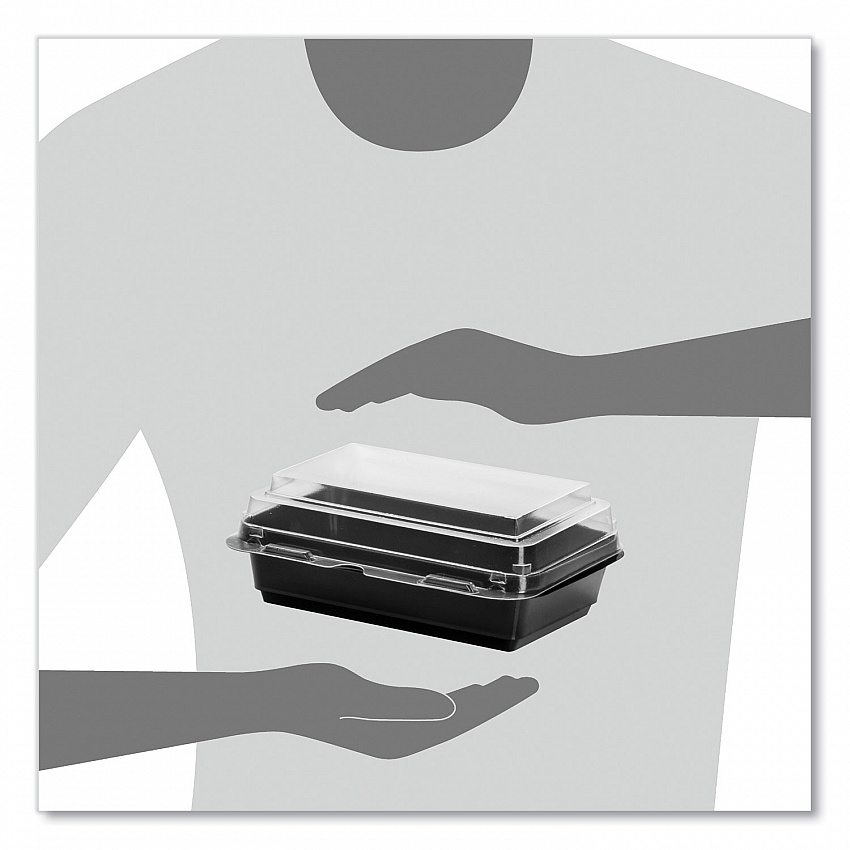 Creative Carryouts Hinged Plastic Hot Deli Boxes, 28 oz, 7.87 x 5.4 x 3, Black/Clear, 200/Carton (846622PS94)