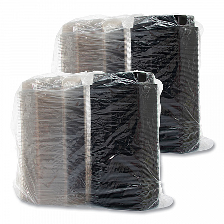 OctaView Hinged-Lid Cold Food Containers, 42 oz, 9.57 x 9.2 x 3.2, Black/Clear, Plastic, 100/Carton (864612PS94)