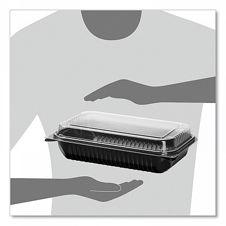 Hinged-Lid Dinner Box, 64 oz, 11.5 x 8.1 x 3, Black/Clear, Plastic, 100/Carton (919017PM94)
