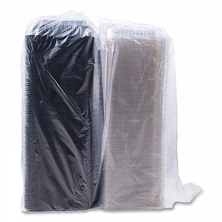 Hinged-Lid Dinner Box, 64 oz, 11.5 x 8.1 x 3, Black/Clear, Plastic, 100/Carton (919017PM94)