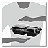 Hinged-Lid Dinner Box, 3 Compartments, 32 oz, 11.5 x 8.1 x 3, Black/Clear, Plastic, 100/Carton (919019PM94)