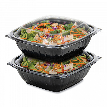 PresentaBowls Pro Black Square Bowls, 64 oz, 8.5 x 8.5 x 3.3, Plastic, 63/Bag, 4 Bags/Carton (B64SB)