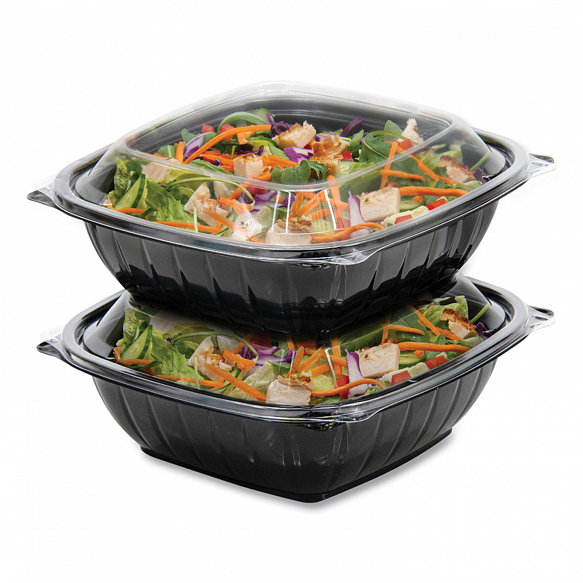 PresentaBowls Pro Black Square Bowls, 64 oz, 8.5 x 8.5 x 3.3, Plastic, 63/Bag, 4 Bags/Carton (B64SB)