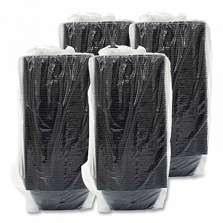 PresentaBowls Pro Black Square Bowls, 64 oz, 8.5 x 8.5 x 3.3, Plastic, 63/Bag, 4 Bags/Carton (B64SB)