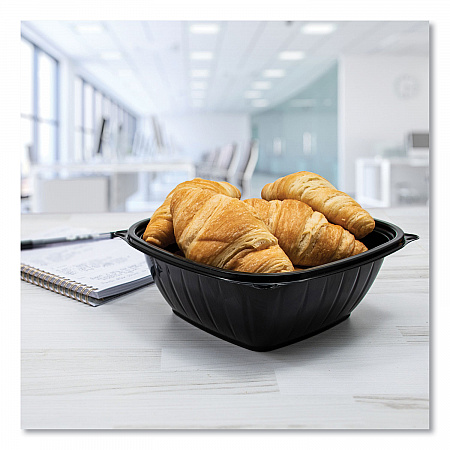 PresentaBowls Pro Black Square Bowls, 64 oz, 8.5 x 8.5 x 3.3, Plastic, 63/Bag, 4 Bags/Carton (B64SB)