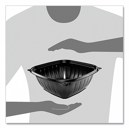 PresentaBowls Pro Black Square Bowls, 64 oz, 8.5 x 8.5 x 3.3, Plastic, 63/Bag, 4 Bags/Carton (B64SB)