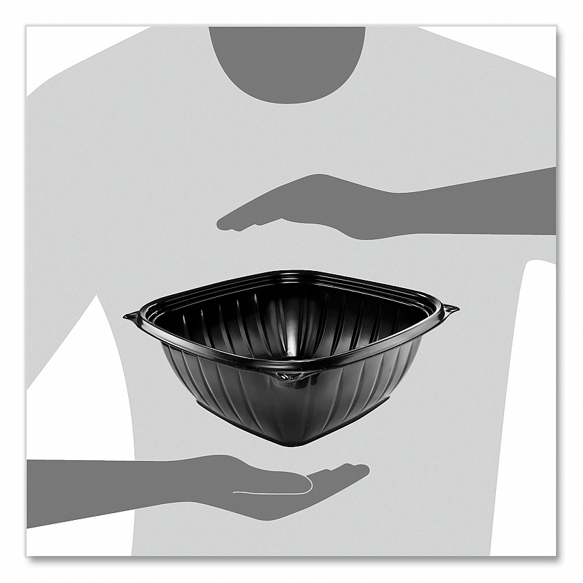 PresentaBowls Pro Black Square Bowls, 64 oz, 8.5 x 8.5 x 3.3, Plastic, 63/Bag, 4 Bags/Carton (B64SB)