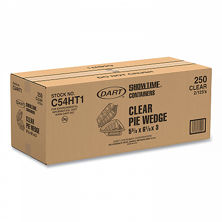 Showtime Clear Hinged Containers, Pie Wedge, 6.67 oz, 6.1 x 5.6 x 3, Clear, Plastic, 125/Pack, 2 Packs/Carton (C54HT1)