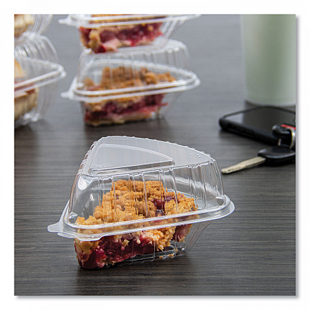 Showtime Clear Hinged Containers, Pie Wedge, 6.67 oz, 6.1 x 5.6 x 3, Clear, Plastic, 125/Pack, 2 Packs/Carton (C54HT1)