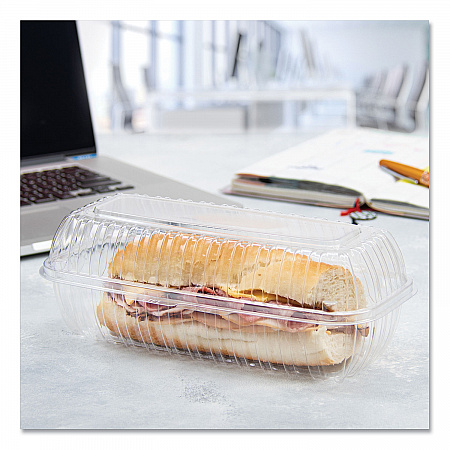 Showtime Clear Hinged Containers, Hoagie Container, 29.9 oz, 5.1 x 9.9 x 3.5, Clear, Plastic, 100/Bag, 2 Bags/Carton (C99HT1)