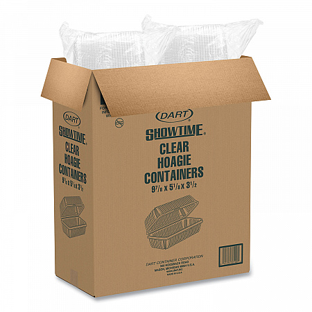 Showtime Clear Hinged Containers, Hoagie Container, 29.9 oz, 5.1 x 9.9 x 3.5, Clear, Plastic, 100/Bag, 2 Bags/Carton (C99HT1)
