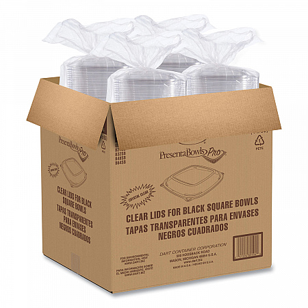 PresentaBowls Pro Clear Square Lids for 24 oz to 32 oz Bowls, 8.5 x 8.5 x 0.5, Clear, Plastic, 63/Bag, 4 Bags/Carton (C2464BDL)